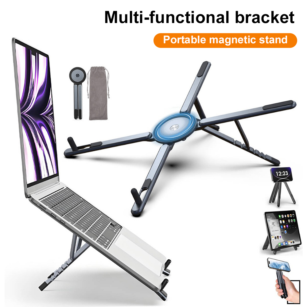 Laptop Accessories For Office - ที่วางโทรศัพท์แม่เหล็กแบบพกพาและไม้เซลฟี่ 3-in-1 ขาตั้งกล้องแบบพับได้สำหรับ iPhone iPad แท็บเล็ต
